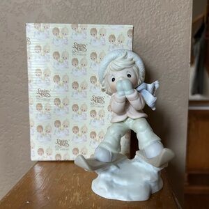 Precious Moments Porcelain Winter Skier Figurine in Pastel Neutrals